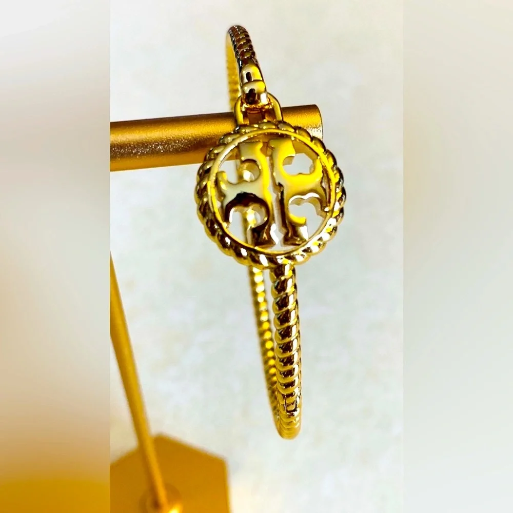 A-1BX: TORY BURCH Rope Logo Hinged Cuff Bracelet, Authentic. NWT